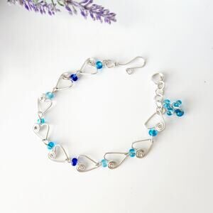 Silver Wire Heart Beaded Bracelet